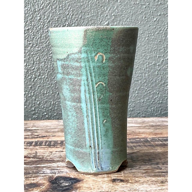 Vintage Studio Pottery Green Vase For Sale - Image 12 of 17