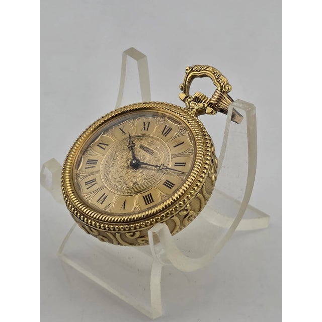 Art Deco Rare Vintage Ornate "Ernest Borel" 17 Jewel Gold Plated Pendant Watch Works For Sale - Image 3 of 16