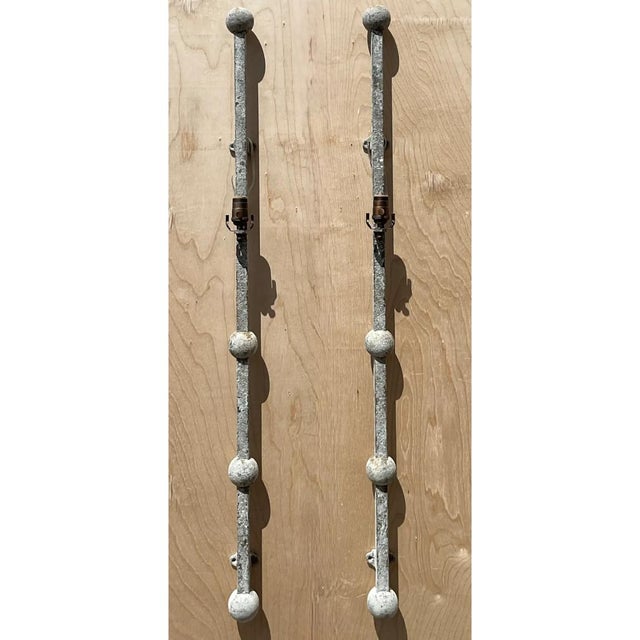 Vintage Metal Ball Finial Wall Sconces - A Pair For Sale In West Palm - Image 6 of 12