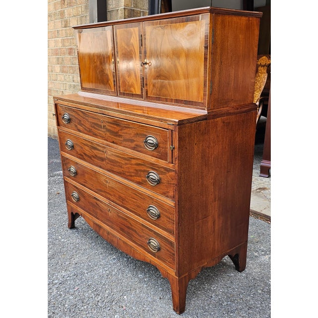1900 - 1909 Federal Style Two-Part Satin Mahogany Chest of Drawers Secretary, Circa 1900s For Sale - Image 5 of 12