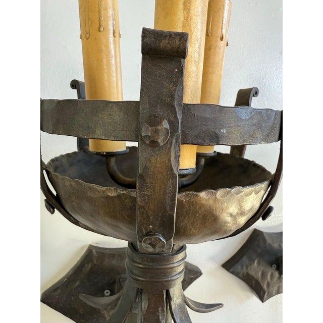 Black Set of Five Spanish Wrought Iron Sconces For Sale - Image 8 of 12