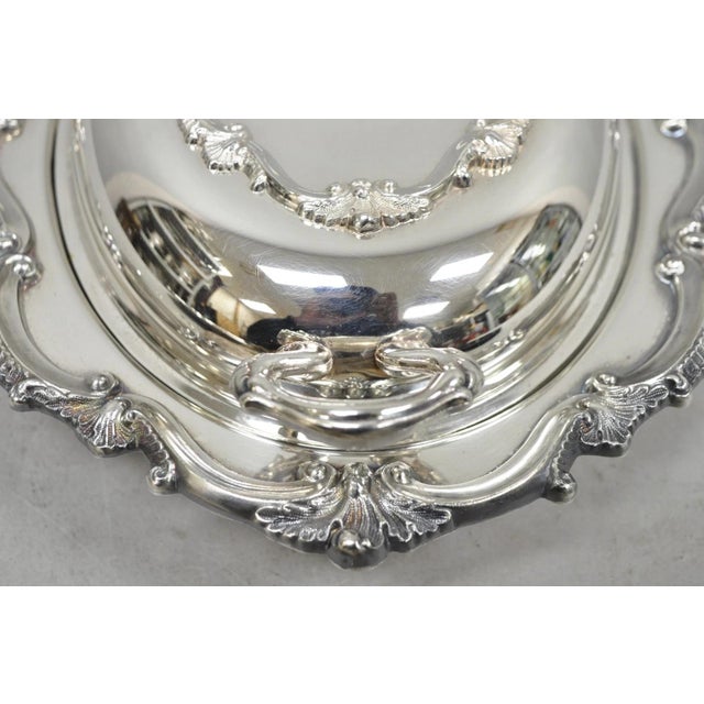Mid 20th Century Vintage Victorian Silver Plated Covered Vegetable Serving Dish With Glass Liner For Sale - Image 5 of 13