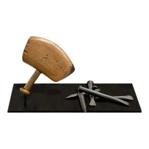 19th Century French Stone Carver's Hammer and Chisels on Custom Stand