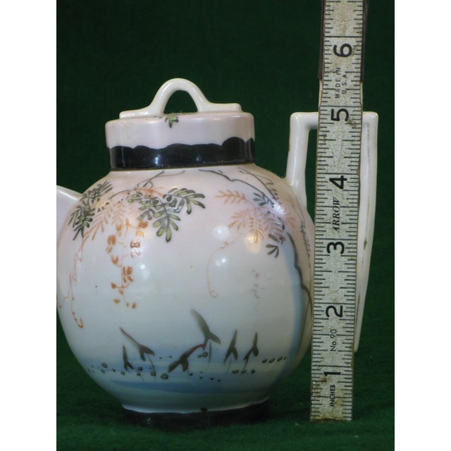 Mid 19th Century Satsuma Teapot Hand-Painted Vines & Blossoms Square Handle Japanese Meiji Period Signed For Sale - Image 17 of 18
