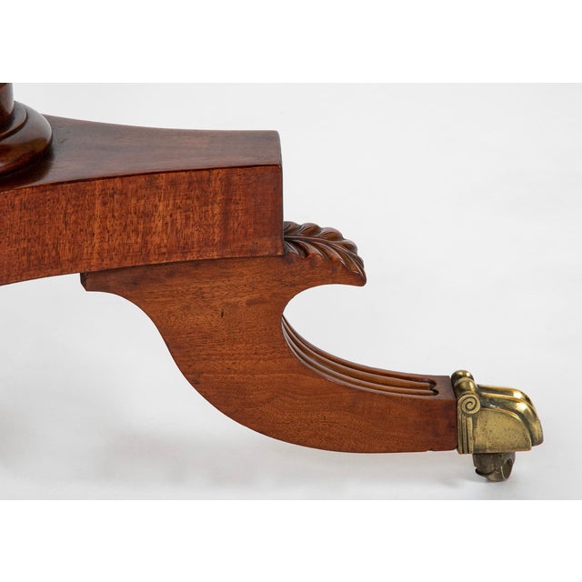 Brown Regency Mahogany Circular Three Tier Folding Dumbwaiter Etagere Brass Castors For Sale - Image 8 of 12