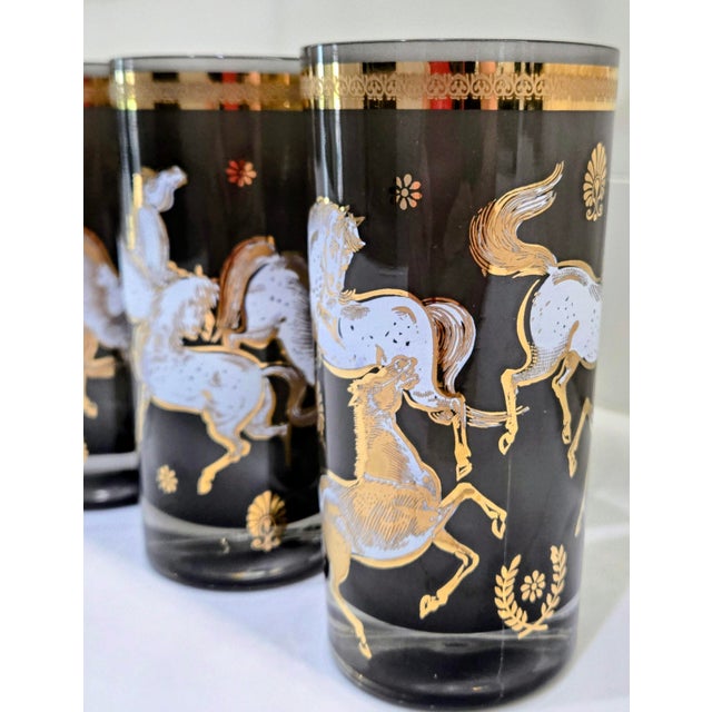 Charcoal Vintage Culver-Attributed "Ming" Wild Horses Smoke Glass Highballs, Set of 8 For Sale - Image 8 of 10