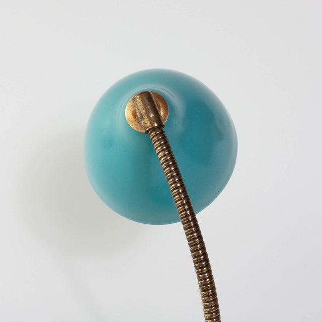 Blue Mid-Century Italian Blue Cocotte Table Lamp with Brass Goose Neck, 1950s For Sale - Image 8 of 16