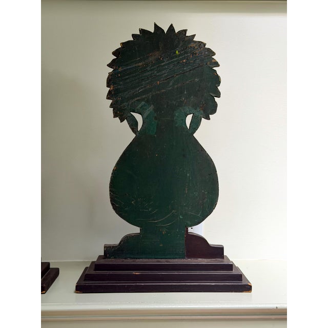 1920s Large Antique Dummy Board Pair | Painted Wood Urn Topiary Cutouts | Primitive Sculpture For Sale - Image 5 of 5
