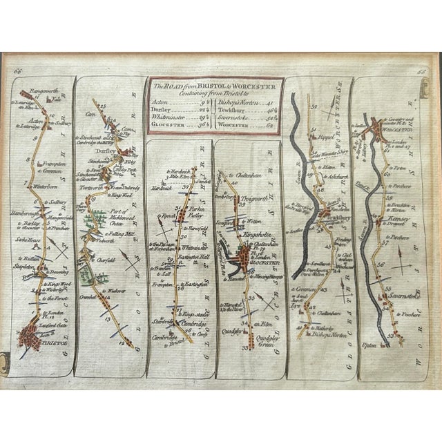 Original English 18th Century Strip Road Map - The Road From Bristol to Worcester & Cambridge to Coventry For Sale - Image 4 of 9