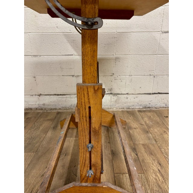 Wood Vintage Adjustable Drafting Table Drafting Desk With Cast Iron Slides For Sale - Image 7 of 8