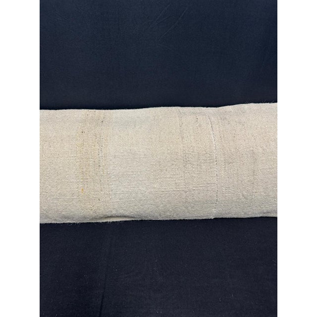 Contemporary Turkish Hemp Pillow Cushion Natural Beige Sky Blue Cushion Cover 14"x45" For Sale - Image 3 of 4