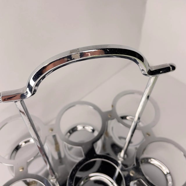 1950s Vintage Chrome Farberware Drink Caddy and Green Bormioli Rocco Cordial Glasses- 7 Pieces For Sale - Image 5 of 9