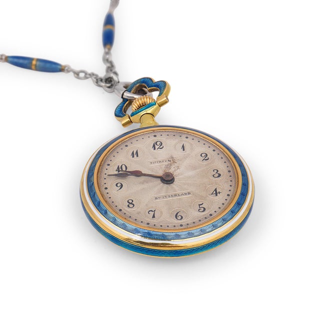Antique Tiffany & Co. 18k Yellow Gold Guilloche Pocket Watch Pendant Necklace For Sale In Los Angeles - Image 6 of 8