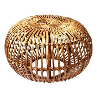 Ottoman Footstool Italy by Franco Albini Wicker Pencil Reed Pouf 1960s For Sale