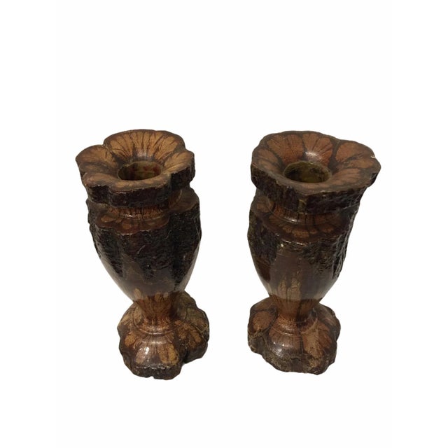 Rustic Mid Century Burl Wood Vintage Candle Holders. Very Beautiful, great functional room accent