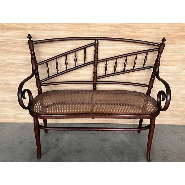 Spanish 20th Century Bentwood Sofa in the Thonet Style, circa 1925, Caned Seat For Sale - Image 3 of 18