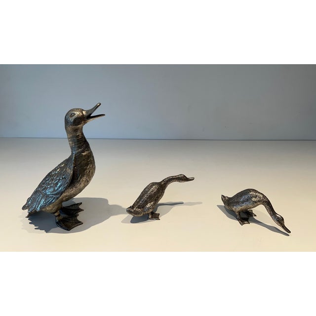 Neoclassical Set of 3 1970 Large Silver Bronze Duck For Sale - Image 3 of 12