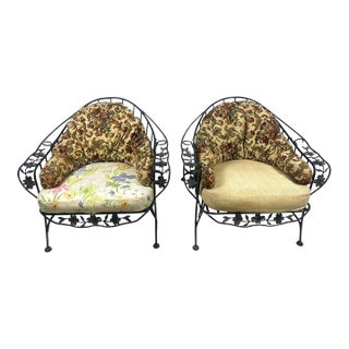 1950s Iron Patio Chairs in the Chantilly Rose Style - Set of 2 For Sale