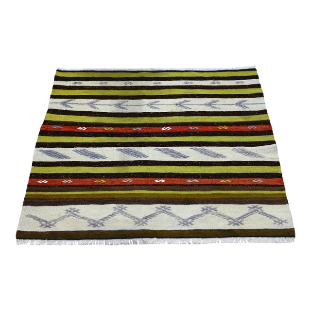 1960s Cabin Style Small Turkish Hand Knotted Striped Kilim Rug For Sale