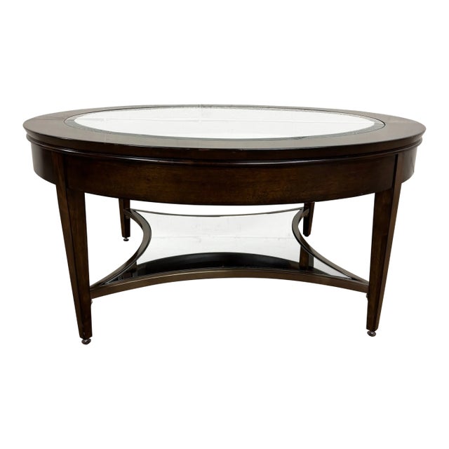Vintage Kincaid Elise Glass Top Two Tier Oval Transitional Style Coffee Table For Sale