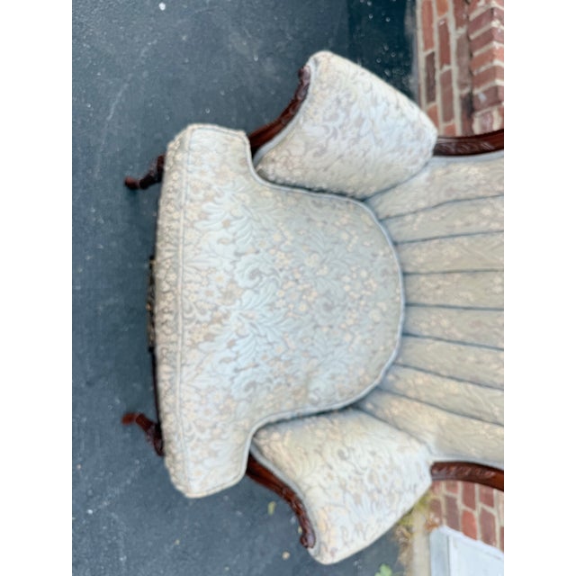 Early 20th Century Hollywood Regency Carved Mahogany Stained Wood Barrel-Back Lounge Chair For Sale In Washington DC - Image 6 of 17