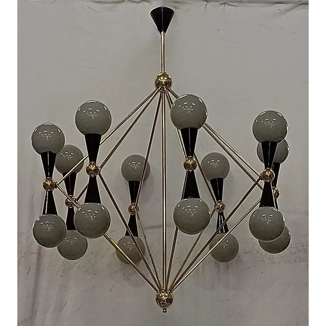 Murano Glass and Brass Grey and Black Chandelier, 2000 For Sale - Image 9 of 9