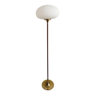 Laurel Mushroom Brass & Wood Floor Lamp For Sale