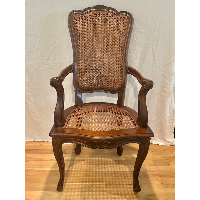 1920s Italian Hand-Carved Walnut Louis XV Double-Caned Armchair For Sale - Image 4 of 15