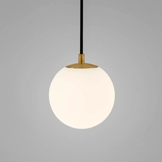 Modern Matt Opal With Brushed Brass Metalwork Feature Pendants - Small For Sale - Image 3 of 3