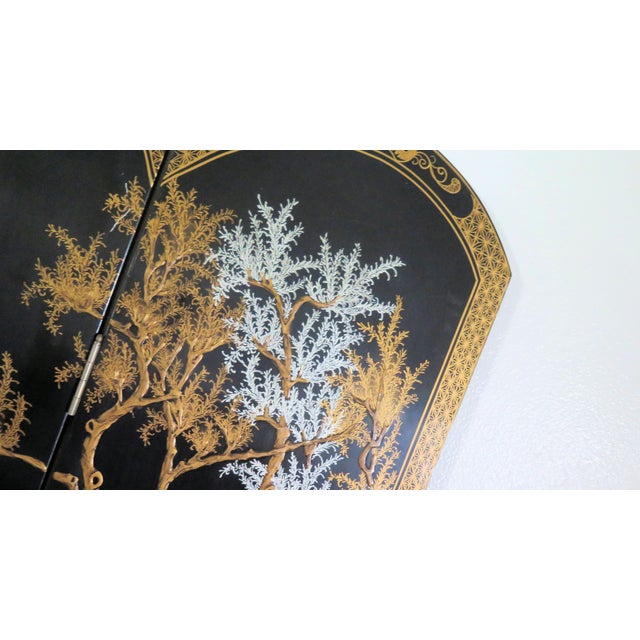 Early 20th Century Early 20th Century Coromandel Black Lacquer Chinese 4 Panel Screen For Sale - Image 5 of 8