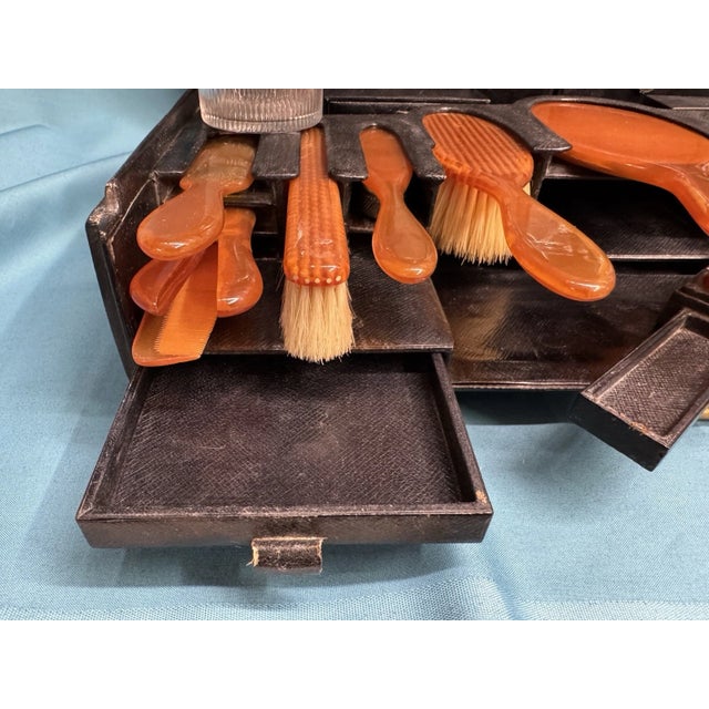 Antique Louis Vuitton 1920s Deluxe Vanity Case Leather Travel Box Mirror Bottles For Sale - Image 14 of 16