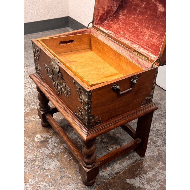 Early 20th Century Spanish Baroque Dome Top Trunk + Stand, Antique For Sale - Image 5 of 12