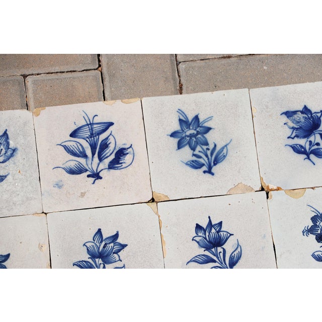 Antique 18th Century Portuguese Faience Tiles With Delicate Botanical Designs Set of 27 For Sale - Image 13 of 18