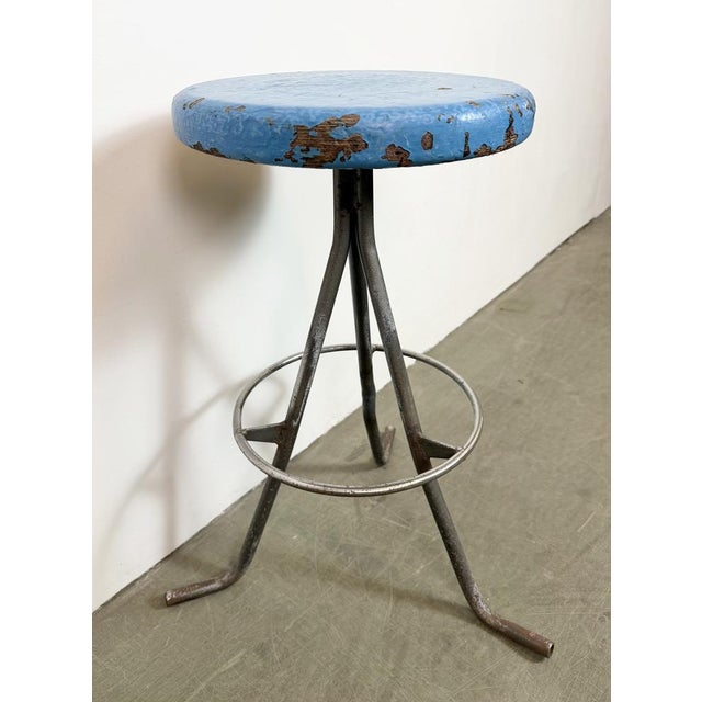 Blue Industrial Grey Workshop Stool, 1960s For Sale - Image 8 of 18