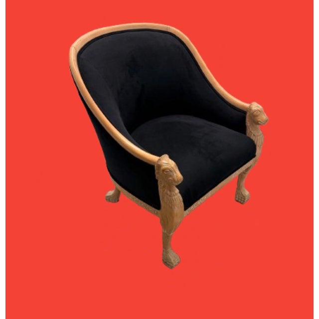 Mid 20th Century Mid 20th Century French Empire Style Bergère Chair With New Midnight Blue Velvet Upholstery For Sale - Image 5 of 10