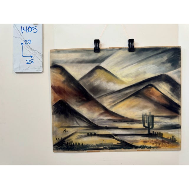 Paper Henry Emil Salloch Original Pastel on Paper Expressionis Desert Mountain Landscape, 1962. For Sale - Image 7 of 7