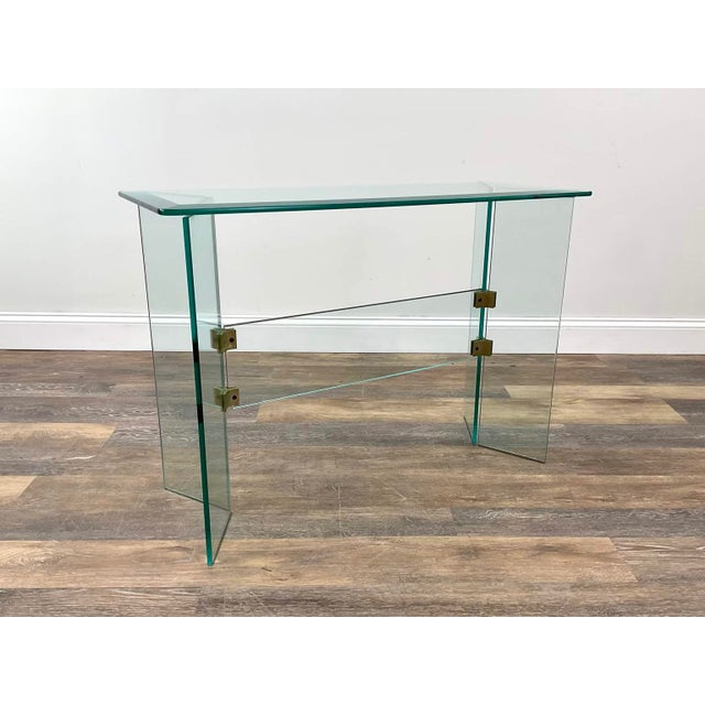 Bronze 1970s Attributed to Leon Rosen for Pace Collection Glass & Bronze Console Table For Sale - Image 8 of 11