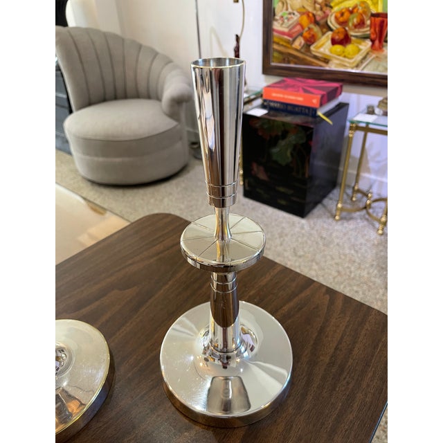 Mid-Century Modern Tommi Parzinger Mueck-Cary Silverplate Candlesticks - a Pair Candle Holders For Sale - Image 15 of 17