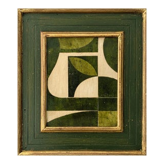 Green Mid-Century Modern Inspired Collage in Vintage Painted Frame For Sale