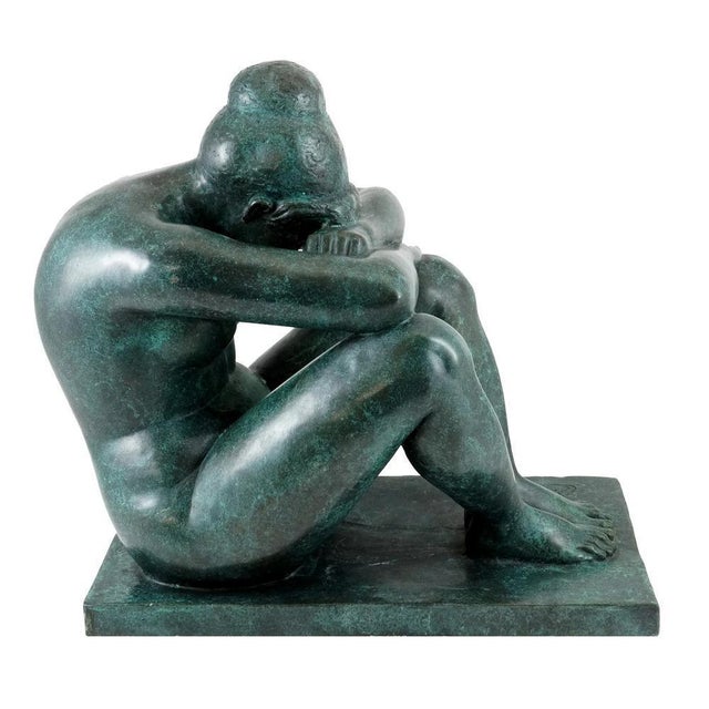 Art Deco Style Modern Sculpture, Green Patinated Bronze For Sale - Image 6 of 10