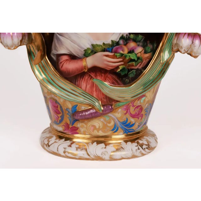 Ceramic Monumental and Masterful Pair of French Paris Porcelain Hand-Painted Vases For Sale - Image 7 of 16