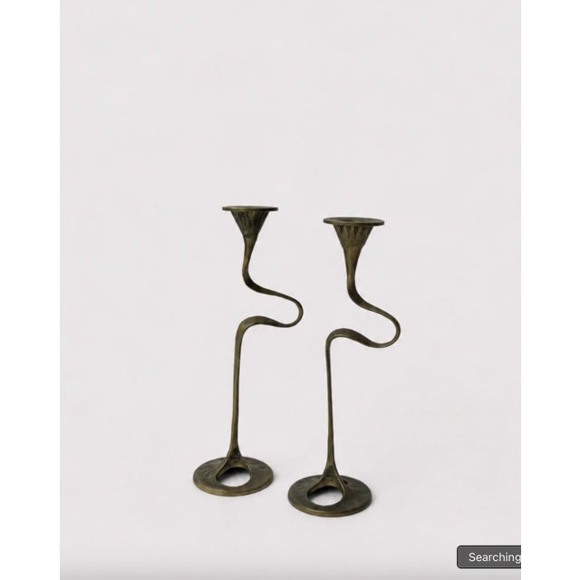 Brutalist Brass Candlesticks attributed to Kurt Jesch, 1960s, Set of 2 For Sale - Image 3 of 3