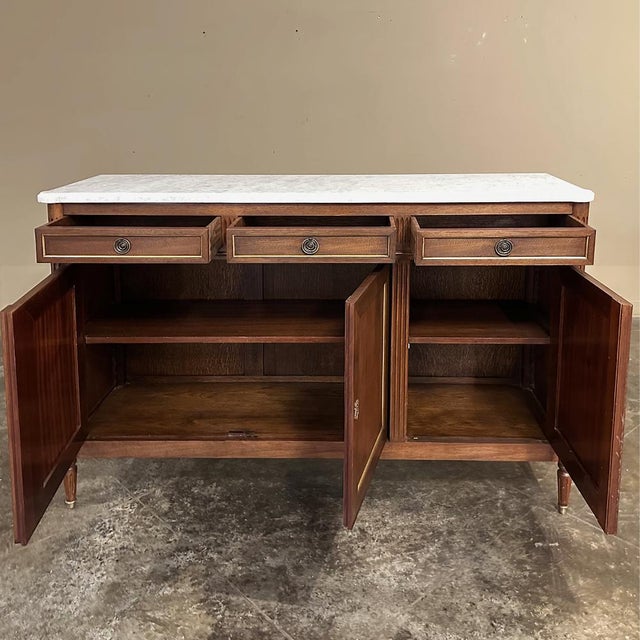 Antique French Louis XVI Mahogany Buffet With Carrara Marble For Sale - Image 12 of 16