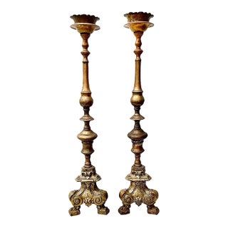 A Pair of Early 18th-Century Brass Altar/Mantel Candle Holders For Sale