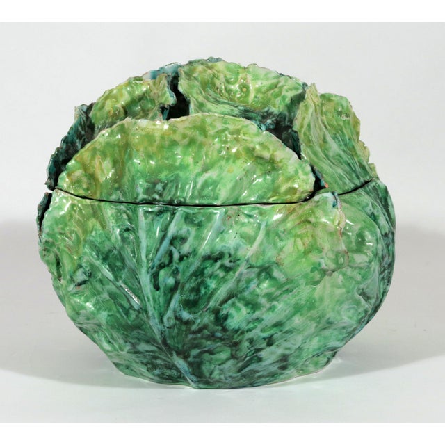 Garden Whimsy: Large Italian Ceramic Cabbage Tureen & Stand For Sale - Image 12 of 16