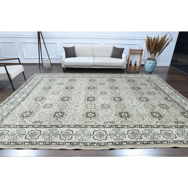 1970s Vintage Persian Handmade Wool Cotton Beige Area Rug For Sale In San Francisco - Image 6 of 11