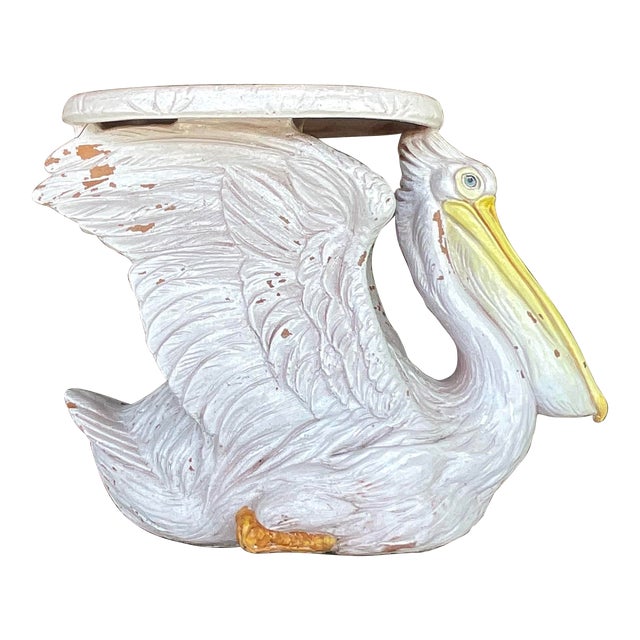 Vintage Coastal Italian Ceramic Pelican Low Stool | Chairish