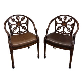 Pair of Theodore Alexander Regency Style Mahogany Armchairs With Leather Seats For Sale