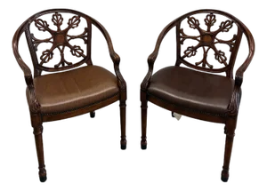 Pair of Theodore Alexander Regency Style Mahogany Armchairs With Leather Seats