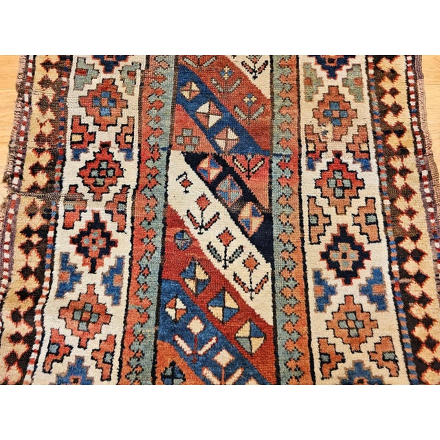 Ivory Antique Gendje Kazak Runner, Wool Pile, Hand-Knotted, Caucasus, 1890s For Sale - Image 8 of 12